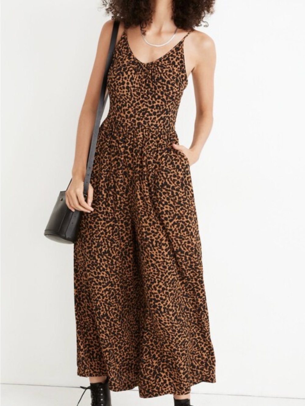 Madewell Shirred Wide-Leg Cami Jumpsuit Brown/Black